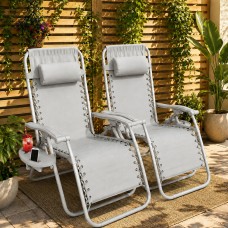 Neo Set of 2 Zero Gravity Sun Loungers Chairs Cool Grey